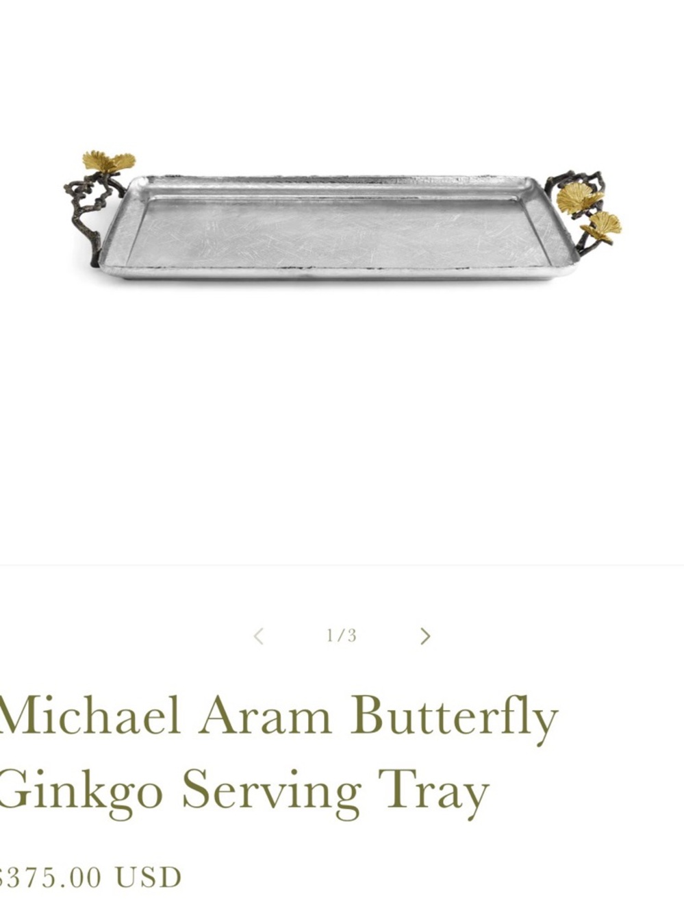 Michael Aram Silver Tray with Gold Ginkgo Accents